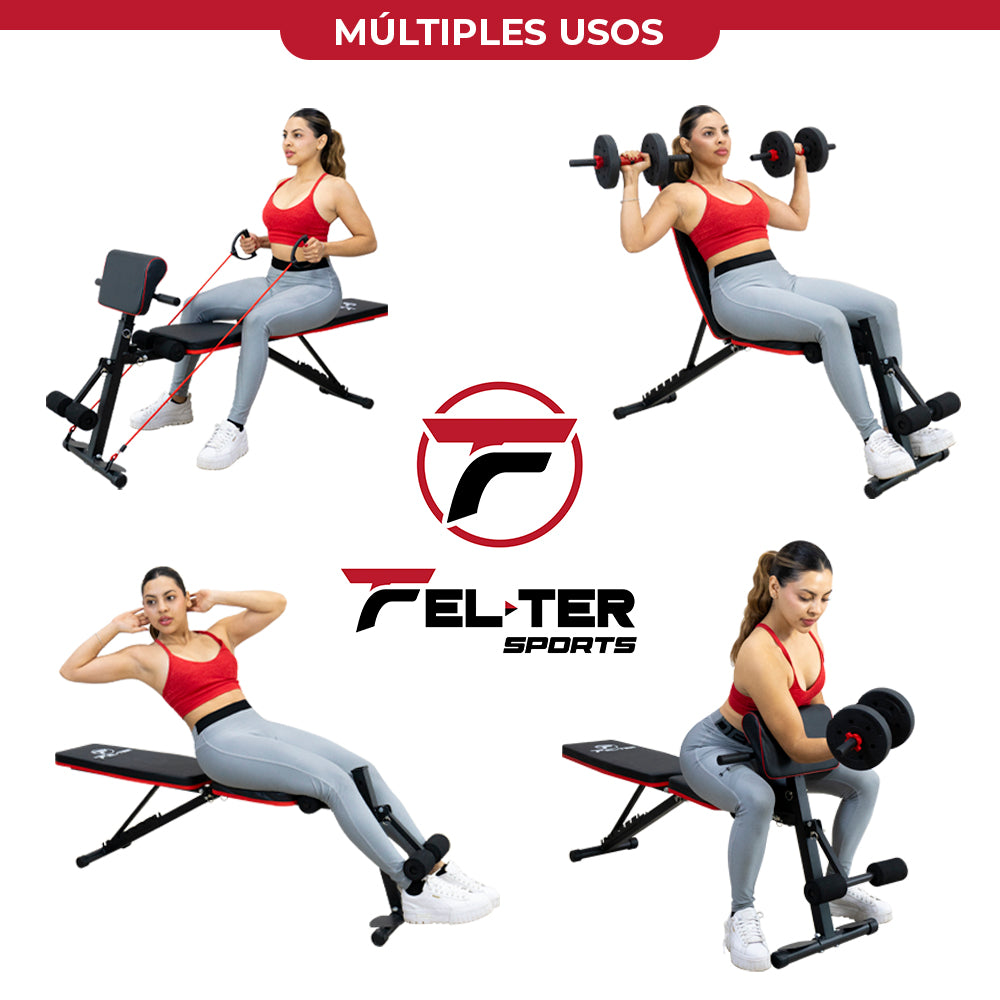 Banco Para Pesas Gym, Ajustable Multifuncional