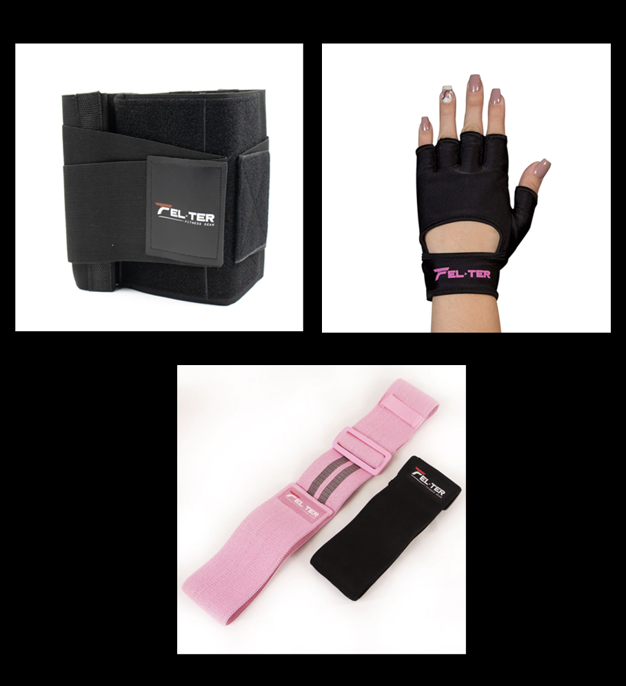 Kit de Damas ·Faja doble compresión ·Guantes de lycra ·Bandas con broche